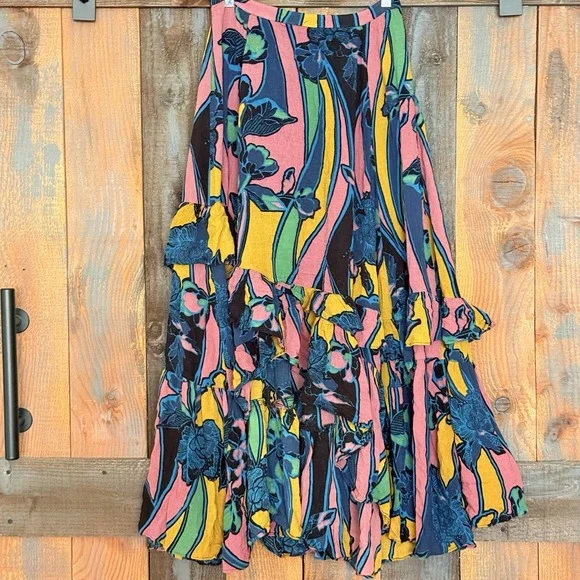 Free People Bring Back Summer Hi Low Tiered Floral Boho Skirt Size 0 - Picture 1 of 9